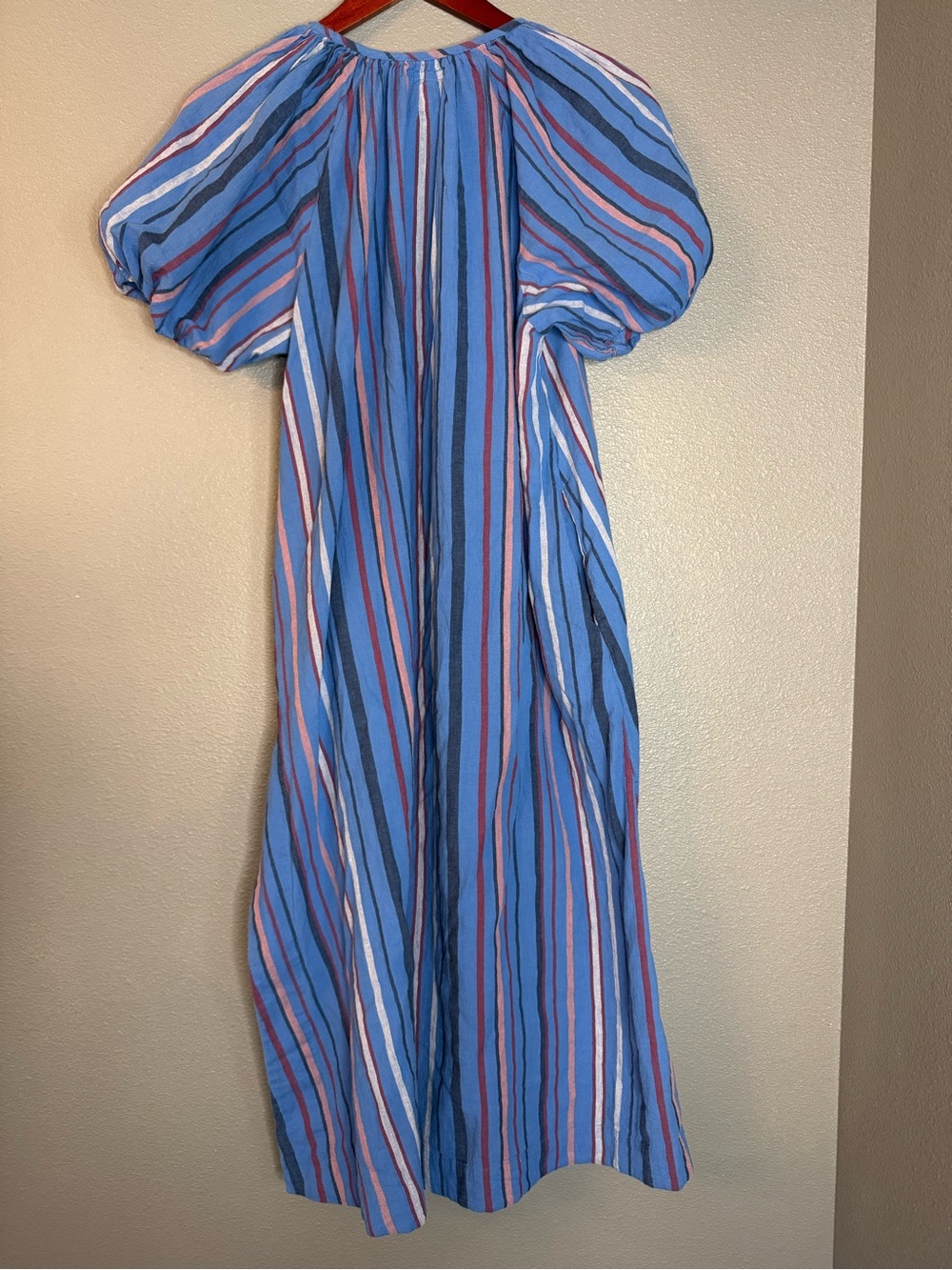 MOTHER The Beach Please Tunic Blue Multi Stripe Cotton Puff Sleeve Dress S - Picture 3 of 14